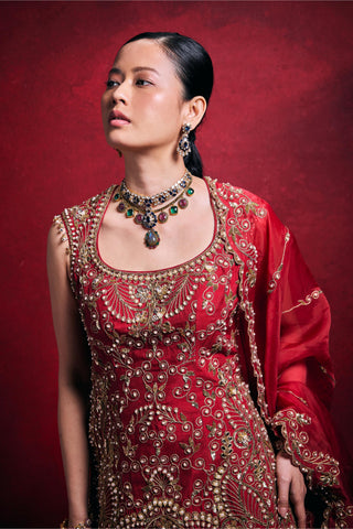 Sharara Set Indian Wedding – Red Raw Silk Festive Look by Tamanna Punjabi Kapoor