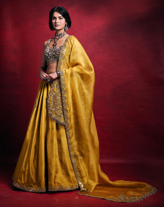 Silk Lehenga Set Indian Wedding – Yellow Festive Haldi Look by Tamanna Punjabi Kapoor