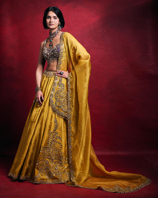 Silk Lehenga Set Indian Wedding – Yellow Festive Haldi Look by Tamanna Punjabi Kapoor