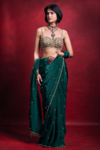 Saree Set Indian Wedding – Green Crepe Festive Look by Tamanna Punjabi Kapoor