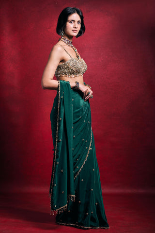 Saree Set Indian Wedding – Green Crepe Festive Look by Tamanna Punjabi Kapoor