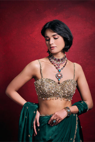 Saree Set Indian Wedding – Green Crepe Festive Look by Tamanna Punjabi Kapoor