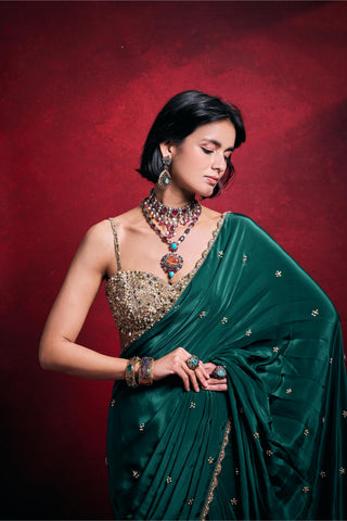 Saree Set Indian Wedding – Green Crepe Festive Look by Tamanna Punjabi Kapoor