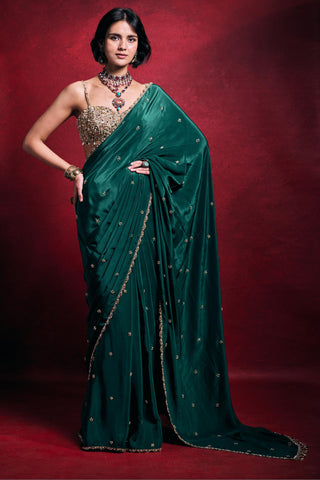Saree Set Indian Wedding – Green Crepe Festive Look by Tamanna Punjabi Kapoor