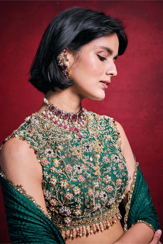 Crushed Lehenga Set Indian Wedding – Green Festive Wedding Look by Tamanna Punjabi Kapoor