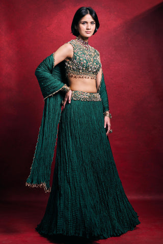 Crushed Lehenga Set Indian Wedding – Green Festive Wedding Look by Tamanna Punjabi Kapoor