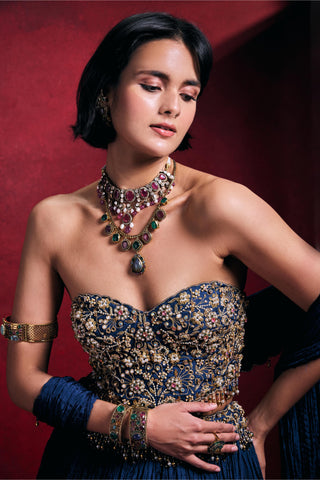 Crushed Lehenga Set Indian Wedding – Blue Festive Evening Look by Tamanna Punjabi Kapoor