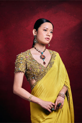 Saree Set Indian Wedding â€“ Yellow Festive Celebration Look by Tamanna Punjabi Kapoor