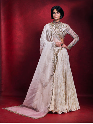Crushed Lehenga Set Indian Wedding – Ivory Elegant Festive Look by Tamanna Punjabi Kapoor