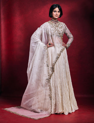 Crushed Lehenga Set Indian Wedding – Ivory Elegant Festive Look by Tamanna Punjabi Kapoor