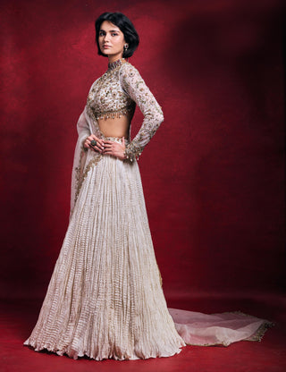 Crushed Lehenga Set Indian Wedding – Ivory Elegant Festive Look by Tamanna Punjabi Kapoor