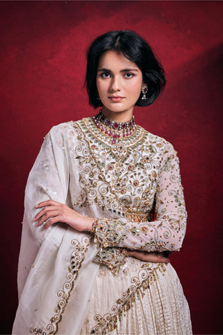 Crushed Lehenga Set Indian Wedding – Ivory Elegant Festive Look by Tamanna Punjabi Kapoor