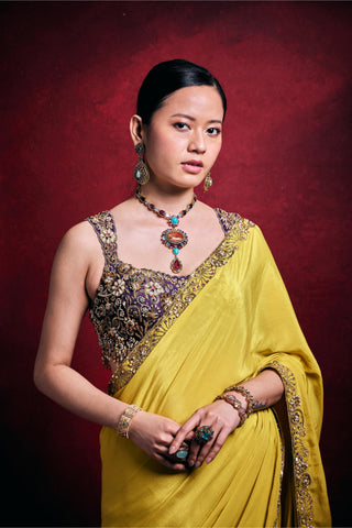 Saree Set Indian Wedding – Yellow Festive Crepe Look by Tamanna Punjabi Kapoor