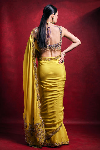 Saree Set Indian Wedding – Yellow Festive Crepe Look by Tamanna Punjabi Kapoor