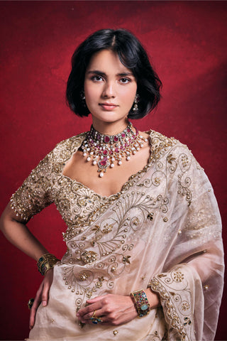 Saree Set Indian Wedding – White Elegant Festive Look by Tamanna Punjabi Kapoor