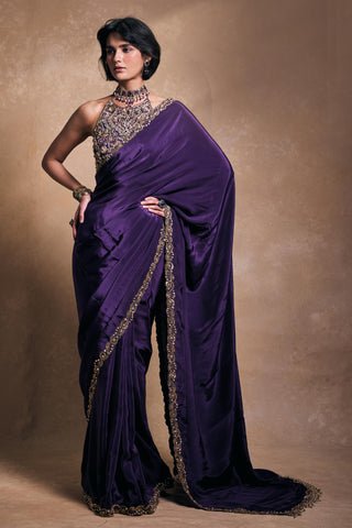 Saree Set Indian Wedding – Purple Crepe Drape by Tamanna Punjabi Kapoor