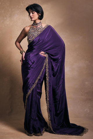 Saree Set Indian Wedding – Purple Crepe Drape by Tamanna Punjabi Kapoor