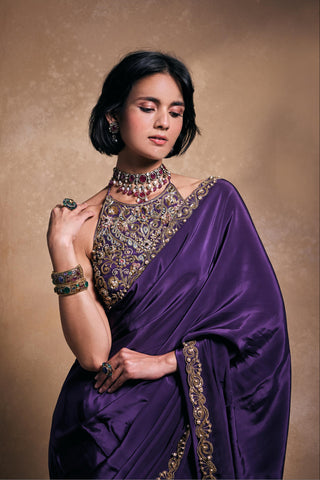 Saree Set Indian Wedding – Purple Crepe Drape by Tamanna Punjabi Kapoor