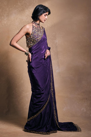 Saree Set Indian Wedding – Purple Crepe Drape by Tamanna Punjabi Kapoor