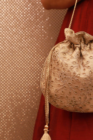 Gold tarang cutwork potli