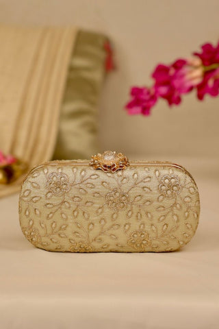 Light gold tarang cutwork capsule clutch