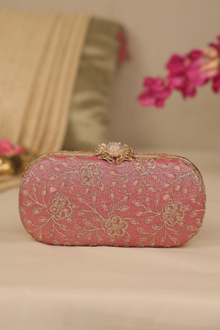 Pink tarang cutwork capsule clutch