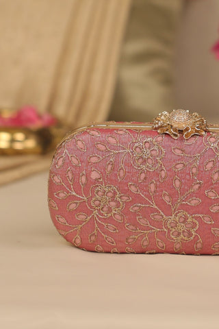 Pink tarang cutwork capsule clutch