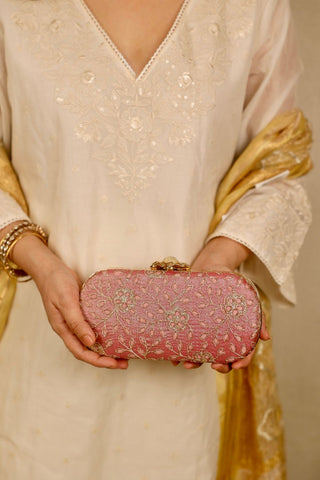 Pink tarang cutwork capsule clutch
