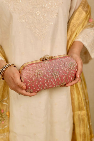 Pink tarang cutwork capsule clutch
