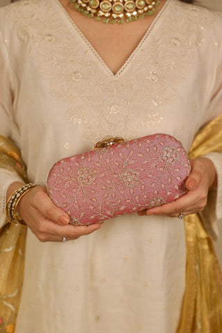 Pink tarang cutwork capsule clutch