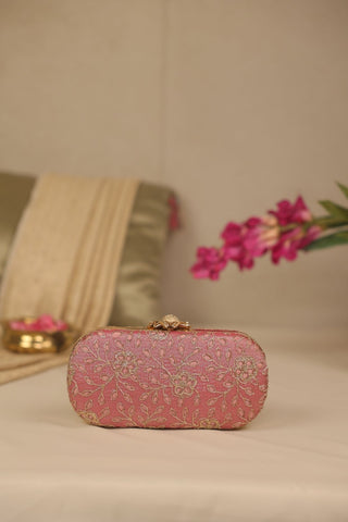 Pink tarang cutwork capsule clutch
