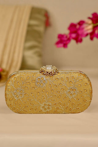 Yellow tarang cutwork capsule clutch