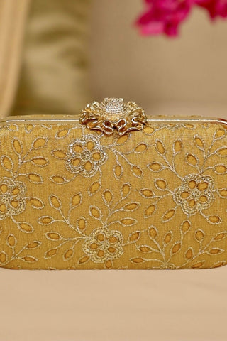 Yellow tarang cutwork capsule clutch