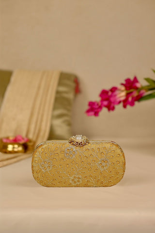Yellow tarang cutwork capsule clutch