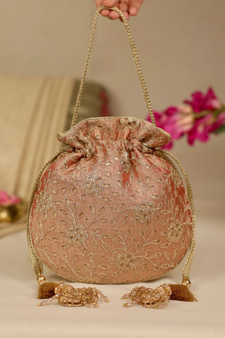 Pink tarang cutwork potli