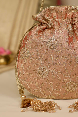 Pink tarang cutwork potli