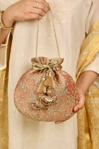 Pink tarang cutwork potli