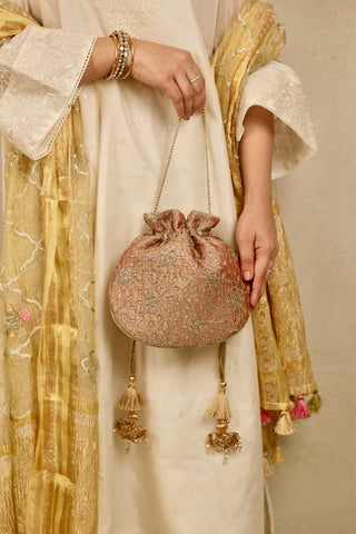 Pink tarang cutwork potli