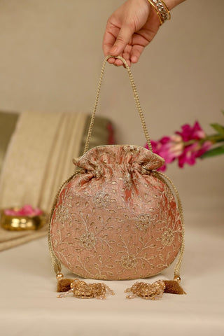 Pink tarang cutwork potli