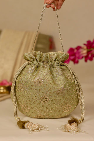 Green tarang cutwork potli