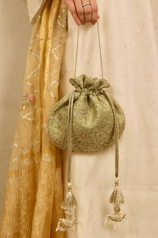 Green tarang cutwork potli