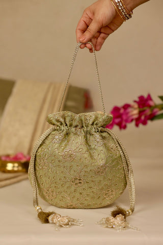 Green tarang cutwork potli