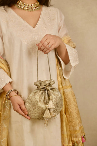 Light gold tarang cutwork potli