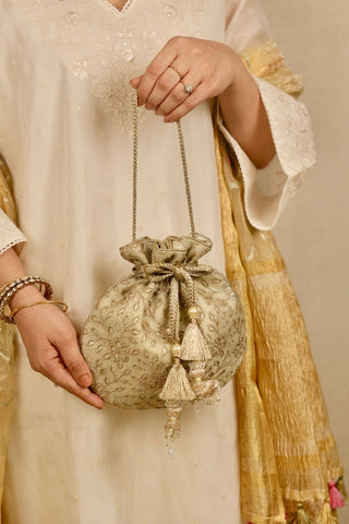 Light gold tarang cutwork potli