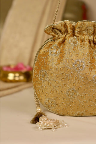 Yellow tarang cutwork potli