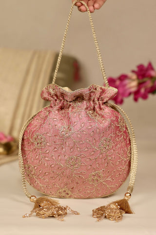 Pink tarang cutwork potli