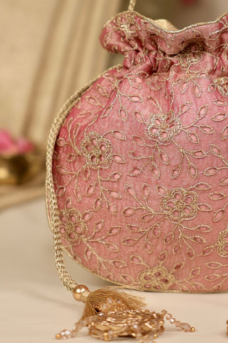 Pink tarang cutwork potli