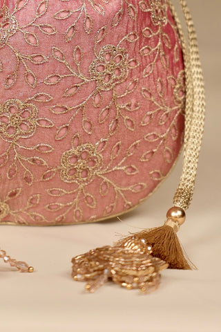 Pink tarang cutwork potli