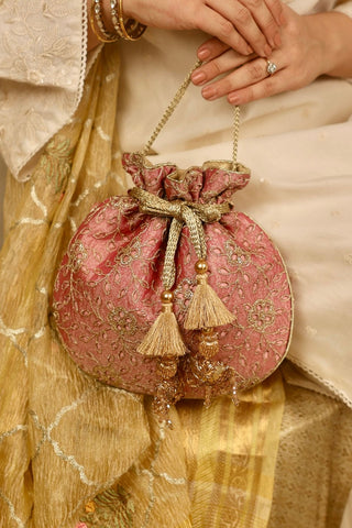 Pink tarang cutwork potli