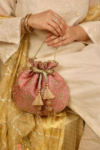 Pink tarang cutwork potli